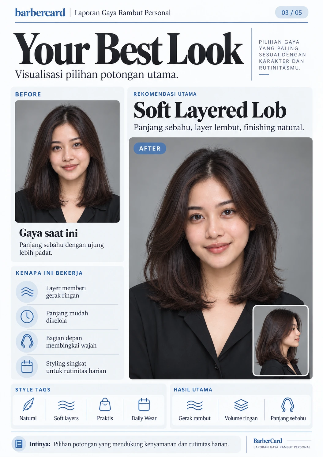 Existing Hairmemo report: recommended hairstyle transformation for a woman